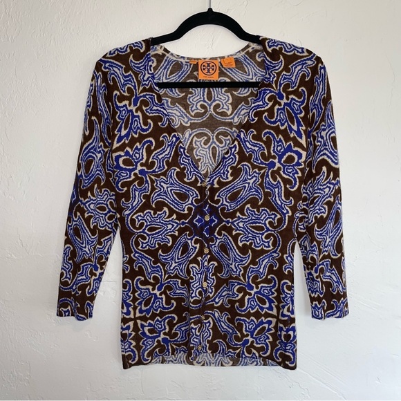 Tory Burch Flawed Wool Button-Down V-Neck 3/4 Sleeve Cardigan Sweater - Picture 4 of 11